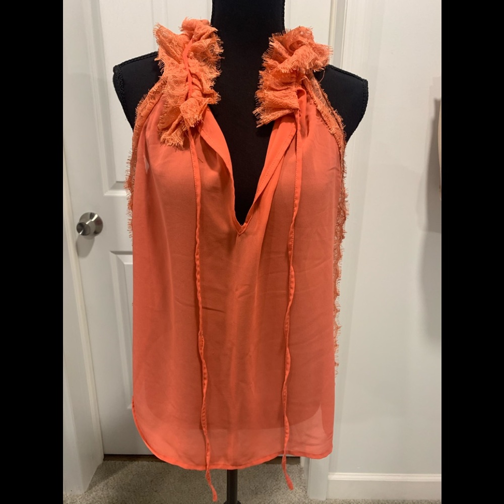 Coral ruffle detail blouse